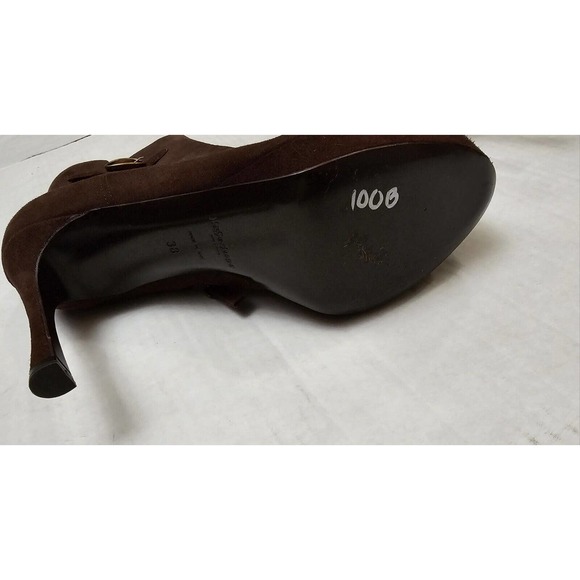 SAINT LAURENT 1595$ Brown Suede Jane Monogram Pointed Square toe Boots 38 - Picture 9 of 9